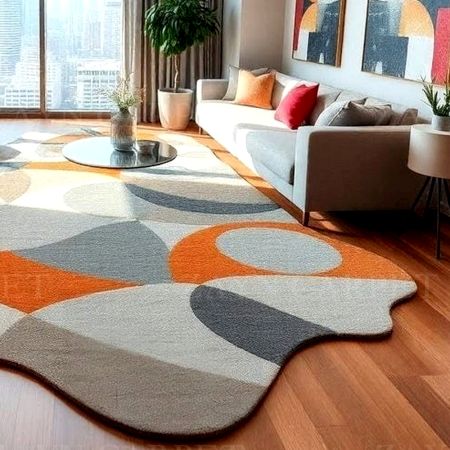 Handcrafted Abstract Geometric Freeform Living Room Rug